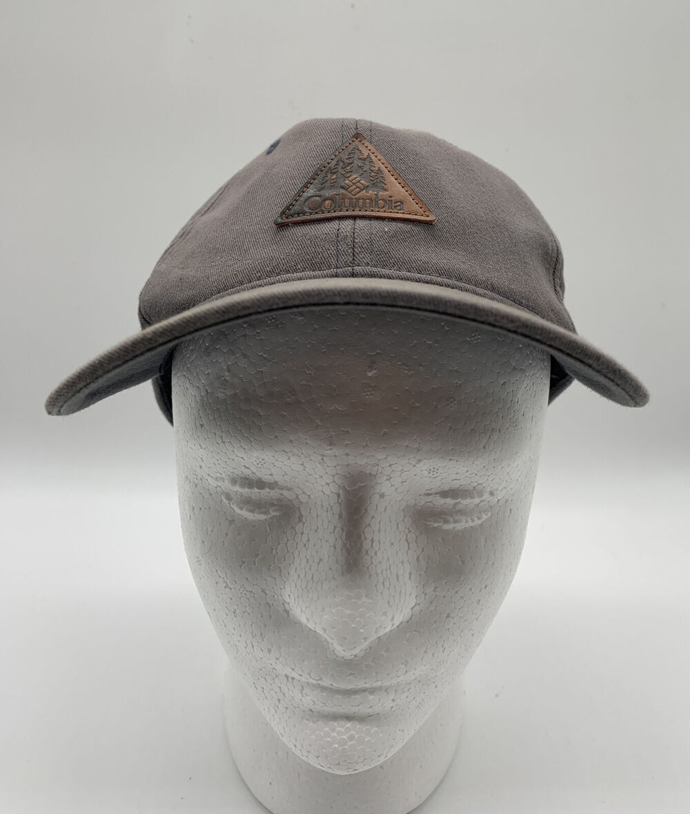 Columbia Cap Hat Leather Logo Insignia Triangle Patch Gray Adult S/M Read
